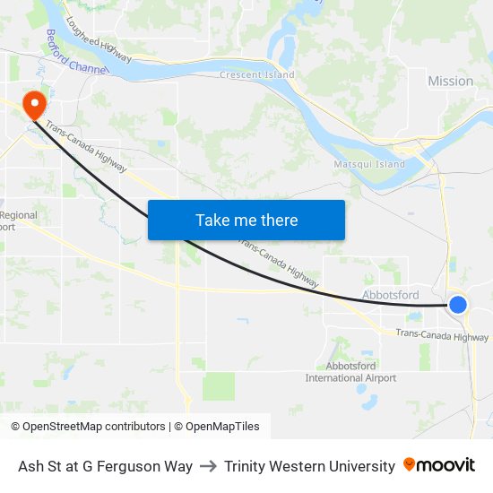 Ash St at G Ferguson Way to Trinity Western University map
