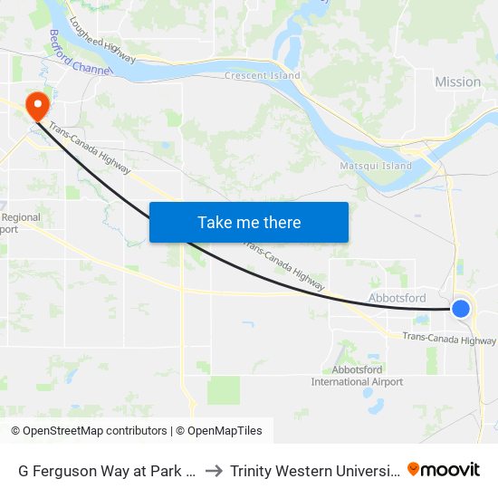 G Ferguson Way at Park Dr to Trinity Western University map