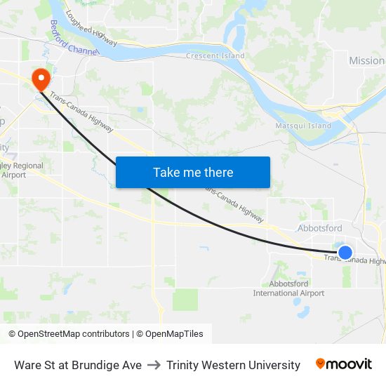 Ware St at Brundige Ave to Trinity Western University map