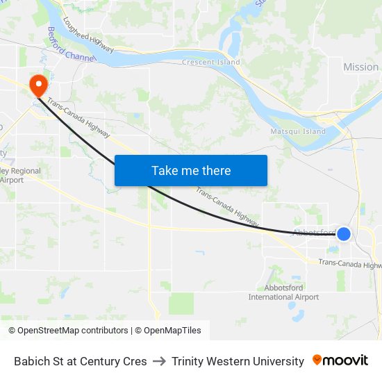 Babich St at Century Cres to Trinity Western University map