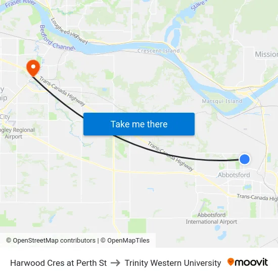Harwood Cres at Perth St to Trinity Western University map