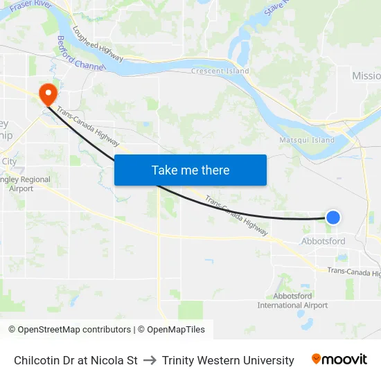 Chilcotin Dr at Nicola St to Trinity Western University map