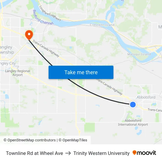 Townline Rd at Wheel Ave to Trinity Western University map