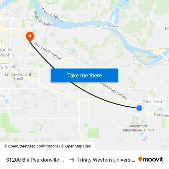 31200 Blk Peardonville Rd to Trinity Western University map