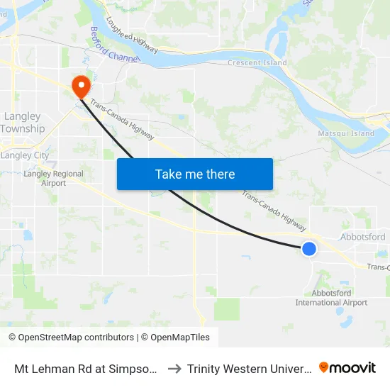 Mt Lehman Rd at Simpson Rd to Trinity Western University map