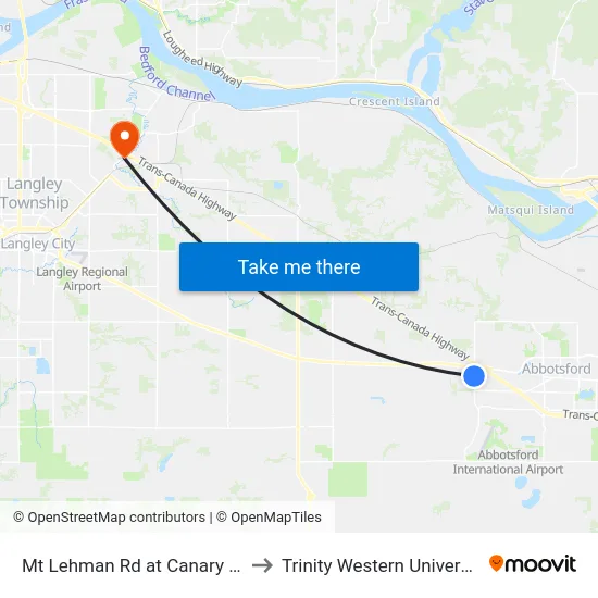 Mt Lehman Rd at Canary Crt to Trinity Western University map
