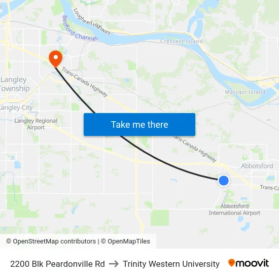 2200 Blk Peardonville Rd to Trinity Western University map