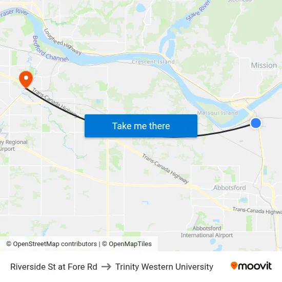 Riverside St at Fore Rd to Trinity Western University map