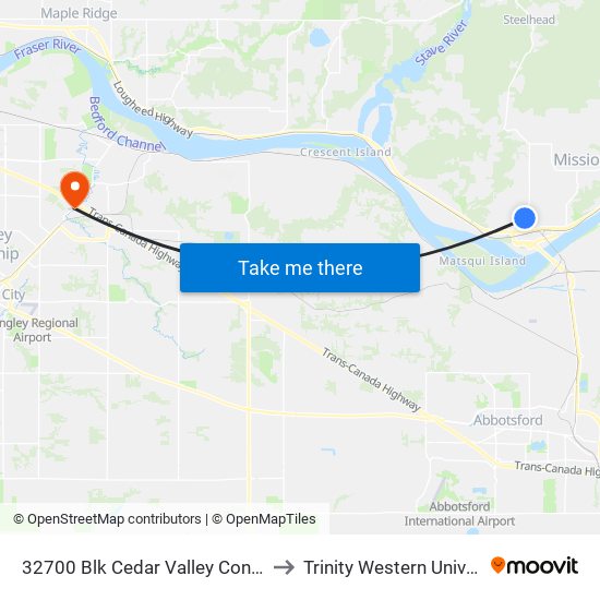 32719 Cedar Valley to Trinity Western University map