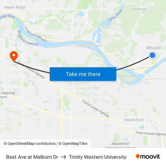 Best & Melburn to Trinity Western University map