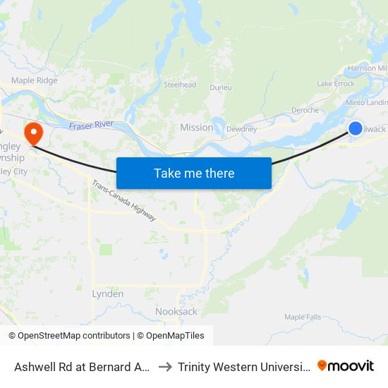 Ashwell Rd at Bernard Ave to Trinity Western University map