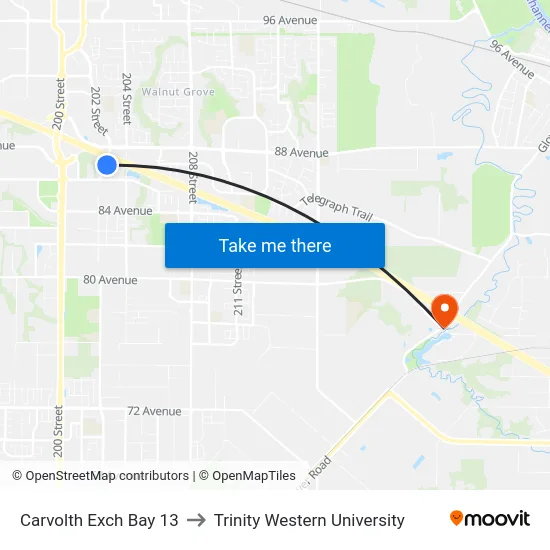 Carvolth Exch Bay 13 to Trinity Western University map