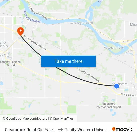 Clearbrook Rd at Old Yale Rd to Trinity Western University map