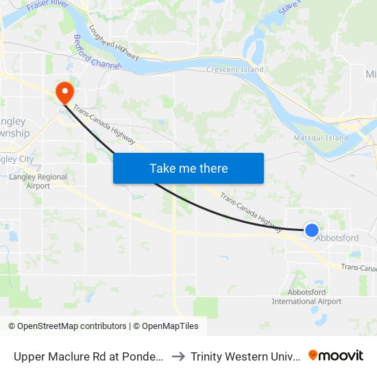 Upper Maclure Rd at Ponderosa St to Trinity Western University map