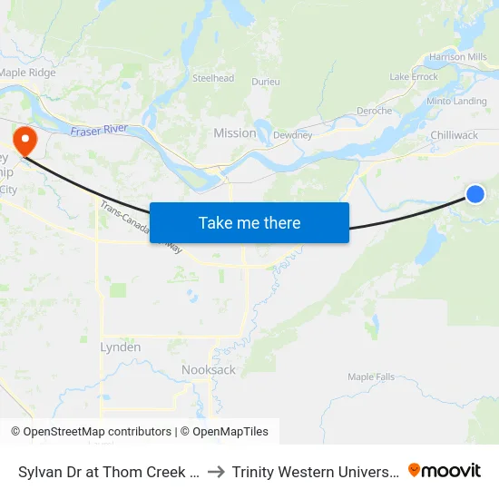 Sylvan Dr at Thom Creek Dr to Trinity Western University map