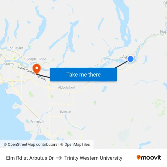 Elm Rd at Arbutus Dr to Trinity Western University map