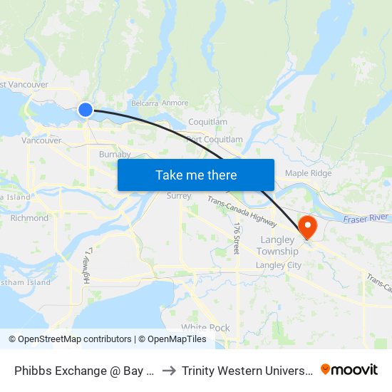 Phibbs Exchange @ Bay 12 to Trinity Western University map