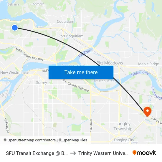 SFU Transit Exchange @ Bay 4 to Trinity Western University map