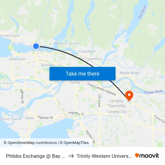 Phibbs Exchange @ Bay 10 to Trinity Western University map