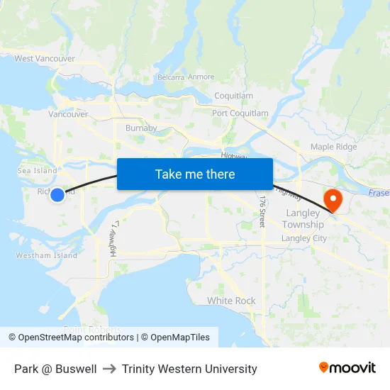 Park @ Buswell to Trinity Western University map