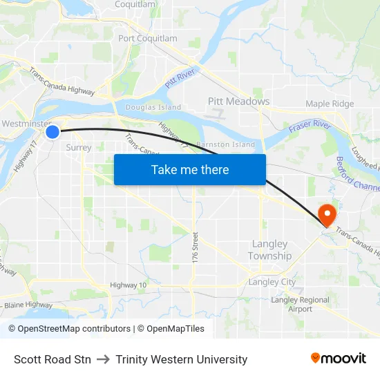 Scott Road Stn to Trinity Western University map