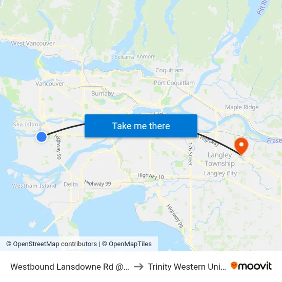 Westbound Lansdowne Rd @ No. 3 Rd to Trinity Western University map