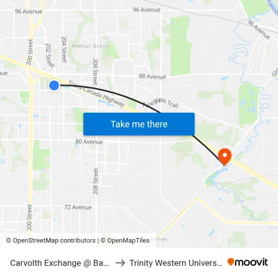 Carvolth Exchange @ Bay 3 to Trinity Western University map