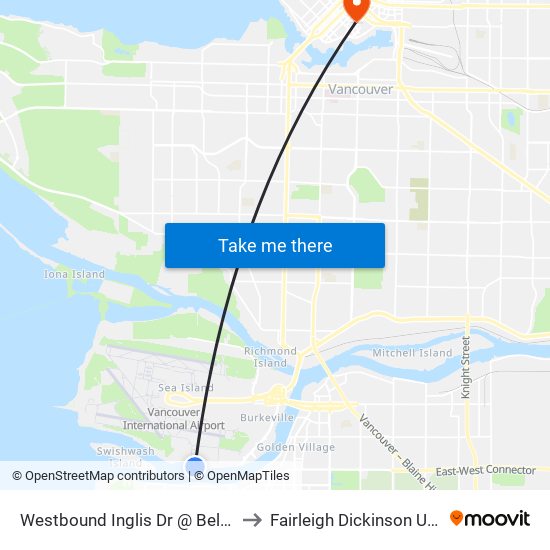 Westbound Inglis Dr @ Bell Irving Rd to Fairleigh Dickinson University map