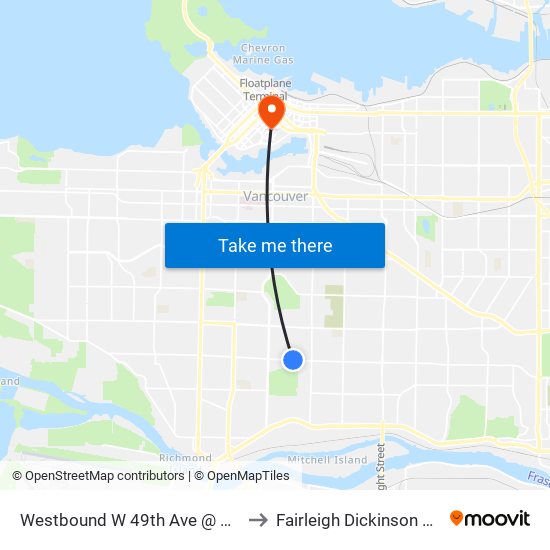 Westbound W 49th Ave @ Manitoba St to Fairleigh Dickinson University map