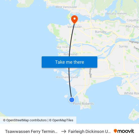 Tsawwassen Ferry Terminal @ Bay 2 to Fairleigh Dickinson University map