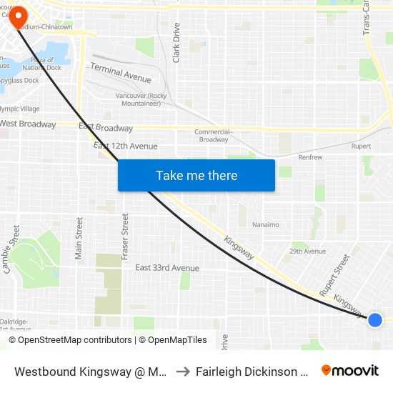 Westbound Kingsway @ Melbourne St to Fairleigh Dickinson University map