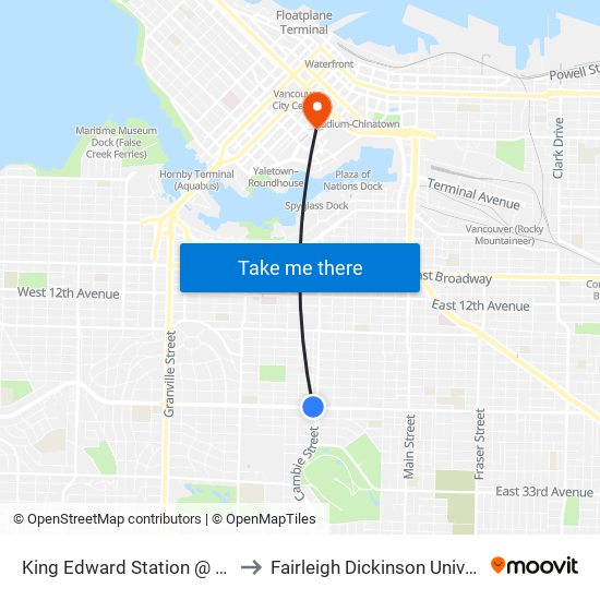 King Edward Station @ Bay 1 to Fairleigh Dickinson University map