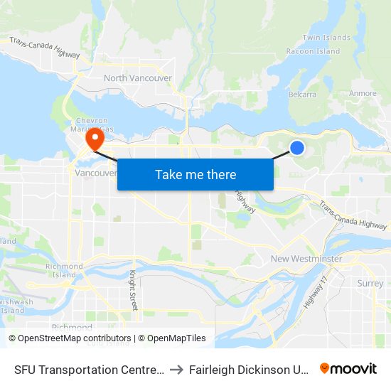 SFU Transportation Centre @ Bay 2 to Fairleigh Dickinson University map