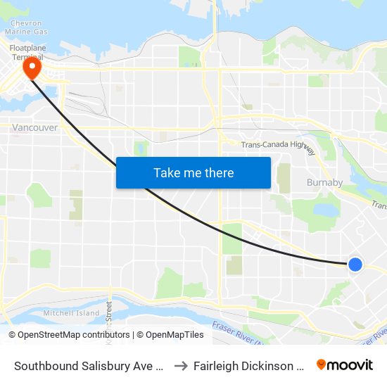 Southbound Salisbury Ave @ Arcola St to Fairleigh Dickinson University map