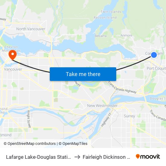 Lafarge Lake-Douglas Station @ Bay 3 to Fairleigh Dickinson University map