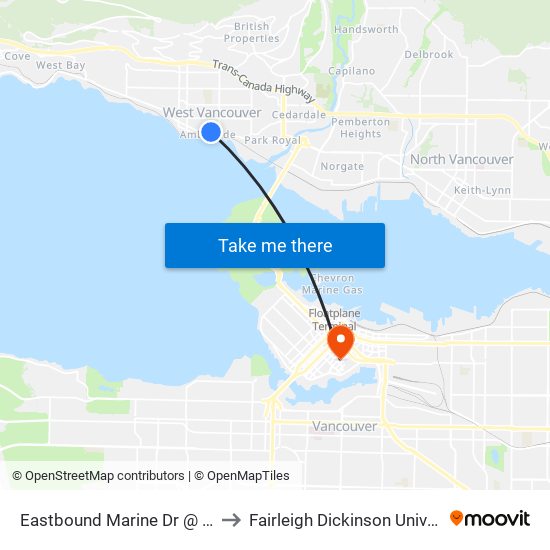Eastbound Marine Dr @ 17 St to Fairleigh Dickinson University map