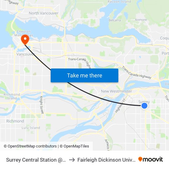 Surrey Central Station @ Bay 9 to Fairleigh Dickinson University map