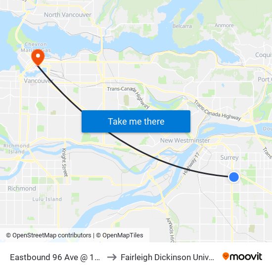 Eastbound 96 Ave @ 137 St to Fairleigh Dickinson University map