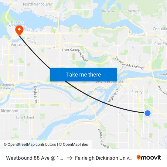 Westbound 88 Ave @ 144 St to Fairleigh Dickinson University map