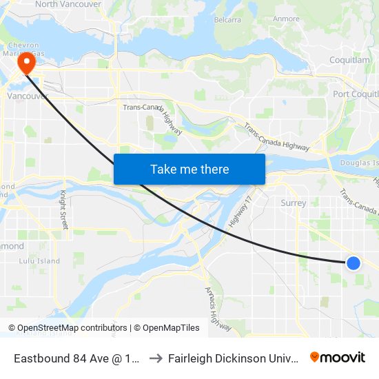 Eastbound 84 Ave @ 156 St to Fairleigh Dickinson University map