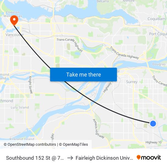 Southbound 152 St @ 72 Ave to Fairleigh Dickinson University map