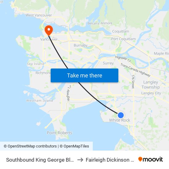 Southbound King George Blvd @ 24 Ave to Fairleigh Dickinson University map