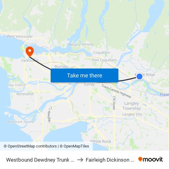 Westbound Dewdney Trunk Rd @ 216 St to Fairleigh Dickinson University map