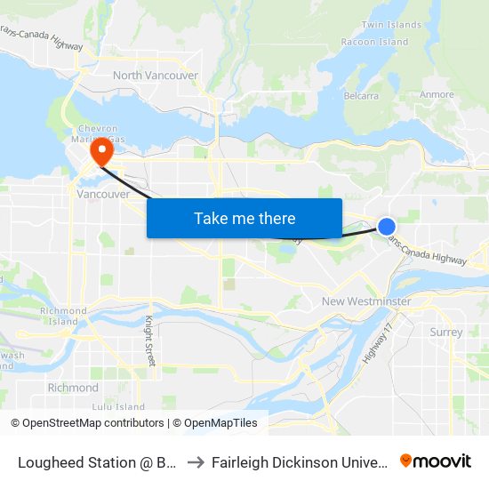 Lougheed Station @ Bay 3 to Fairleigh Dickinson University map