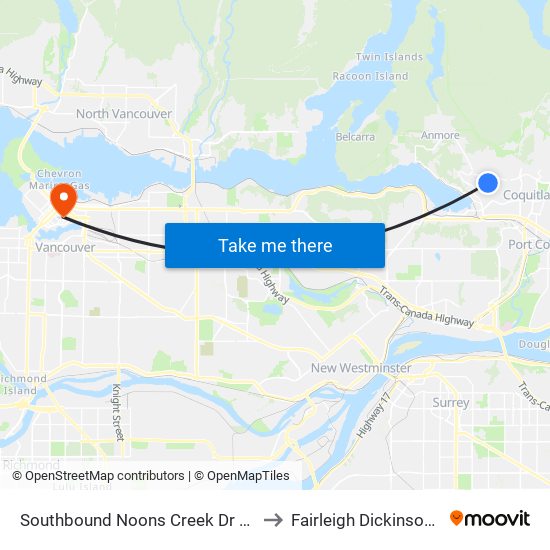 Southbound Noons Creek Dr @ Heather Place to Fairleigh Dickinson University map