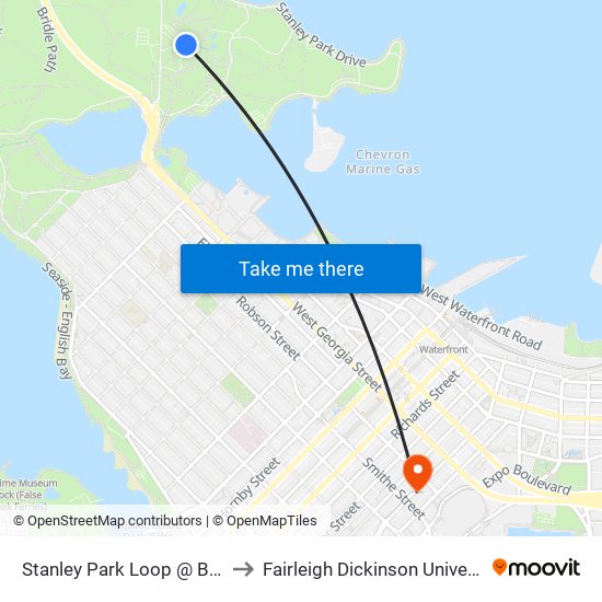 Stanley Park Loop @ Bay 1 to Fairleigh Dickinson University map