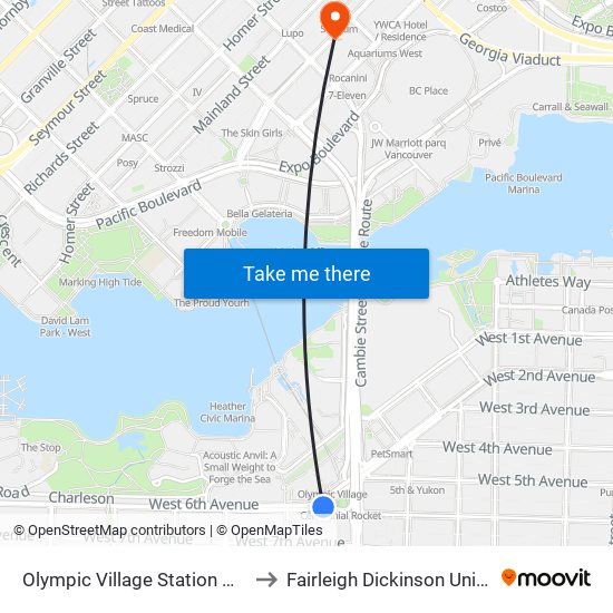 Olympic Village Station @ Bay 3 to Fairleigh Dickinson University map