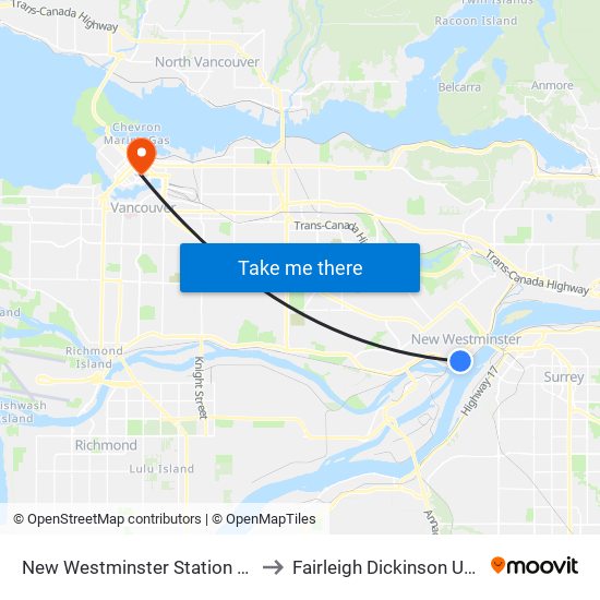 New Westminster Station @ Bay 10 to Fairleigh Dickinson University map