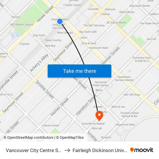 Vancouver City Centre Station to Fairleigh Dickinson University map