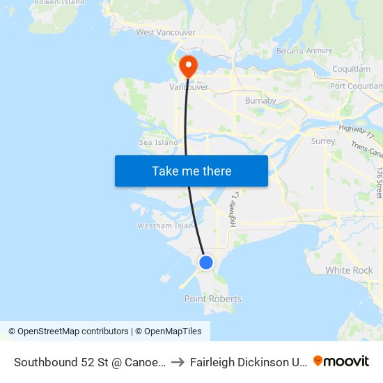 Southbound 52 St @ Canoe Pass Way to Fairleigh Dickinson University map